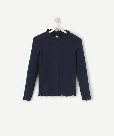 Clothing Nouvelle Arbo   C - GIRLS' NAVY BLUE TURTLENECK TOP WITH FRILLY DETAILS