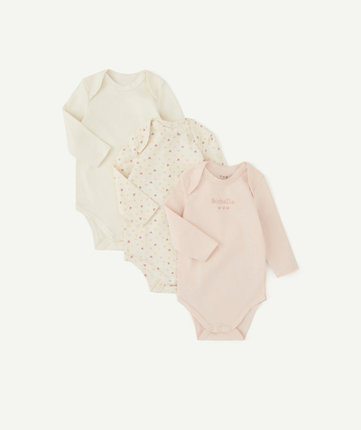 Private sales Tao Categories - PACK OF THREE BABIES' BODYSUITS IN ORGANIC COTTON A MESSAGE AND PRINTED HEARTS