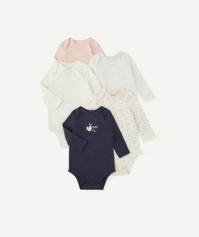 Private sales Tao Categories - PACK OF FIVE BLUE AND PINK HEART THEMED BODYSUITS IN ORGANIC COTTON