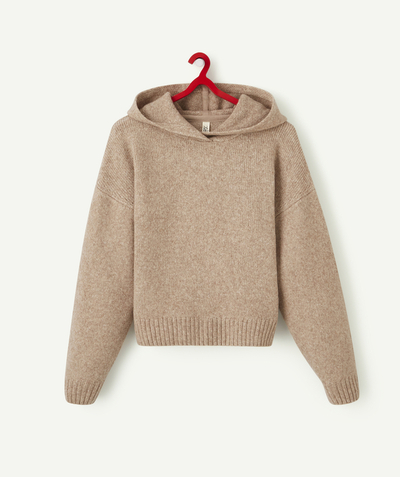 Pullover - Cardigan Nouvelle Arbo   C - GIRLS' BEIGE JUMPER WITH A HOOD