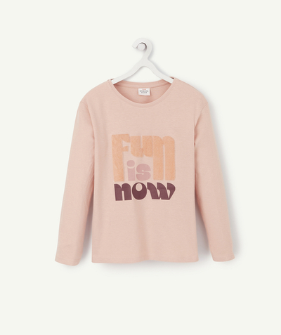 Outlet Nouvelle Arbo   C - GIRLS' PINK COTTON T-SHIRT WITH A FUN IS NOW MESSAGE