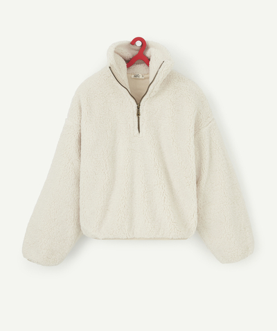 Girl Nouvelle Arbo   C - GIRLS' SHERPA SWEATSHIRT IN CREAM WITH A STAND-UP COLLAR AND ZIP FASTENING