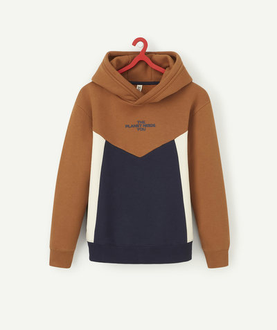 Sportswear Tao Categories - BROWN TRICOLOUR HOODIE FOR BOYS