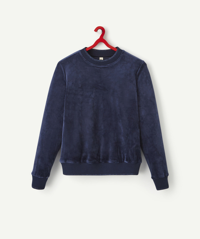 Pullover - Cardigan Nouvelle Arbo   C - GIRLS' SWEATSHIRT IN SMOOTH NAVY BLUE VELVET IN RECYCLED FIBRES