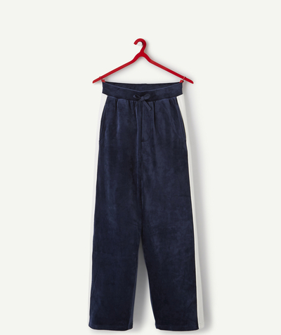 Clothing Nouvelle Arbo   C - GIRLS' NAVY BLUE SMOOTH VELVET TROUSERS IN RECYCLED FIBRES