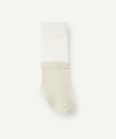 Socks - Tights Nouvelle Arbo   C - BABY GIRLS' WHITE AND GOLD-COLOURED TIGHTS