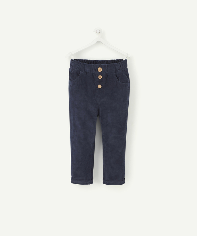 Party outfits Tao Categories - BABY BOYS' STRAIGHT NAVY BLUE CORDUROY TROUSERS WITH BUTTONS
