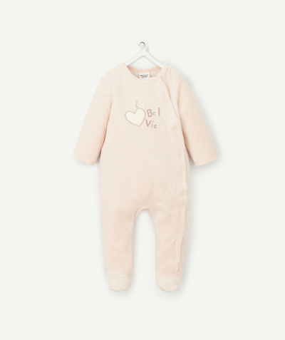 ECODESIGN Nouvelle Arbo   C - BABIES' PALE PINK VELVET SLEEPSUIT IN RECYCLED FIBRES