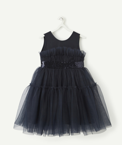 Party outfits Tao Categories - GIRLS' 2022 DESIGNER DRESS IN NAVY BLUE SEQUINNED TULLE