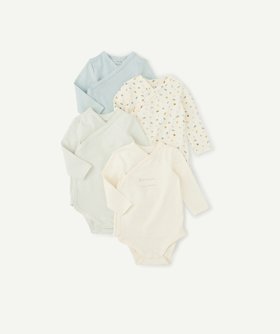 Outlet Nouvelle Arbo   C - PACK OF FOUR BODYSUITS IN BLUE AND WHITE ORGANIC COTTON FOR NEWBORNS