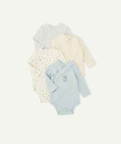 Outlet Nouvelle Arbo   C - SET OF FOUR PLAIN NEWBORNS' BODYSUITS, STRIPED AND PRINTED IN ORGANIC COTTON