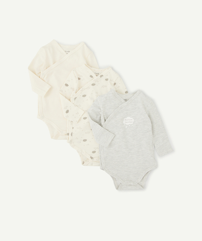 Bodysuit Nouvelle Arbo   C - PACK OF THREE BEIGE AND GREY BODYSUITS IN ORGANIC COTTON