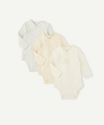 Baby girl Nouvelle Arbo   C - SET OF THREE YELLOW AND GREY MINI NOUS BODIES IN ORGANIC COTTON
