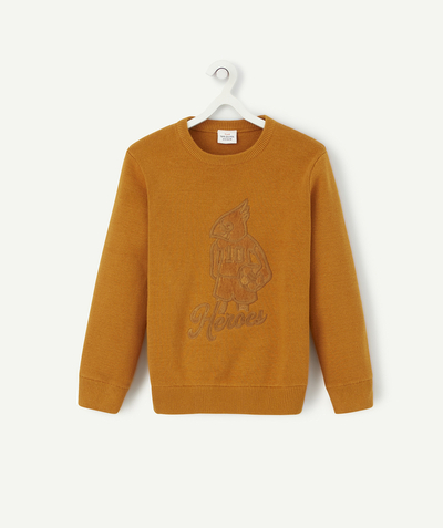 Boy Nouvelle Arbo   C - CAMEL KNITTED JUMPER WITH AN EAGLE MOTIF IN FELT