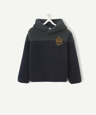 Boy Nouvelle Arbo   C - BOYS' NAVY BLUE AND GREEN SHERPA HOODIE
