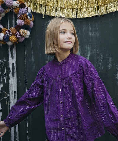 Girl Tao Categories - GIRLS' PURPLE BLOUSE WITH A SILVER COLOR TRIM