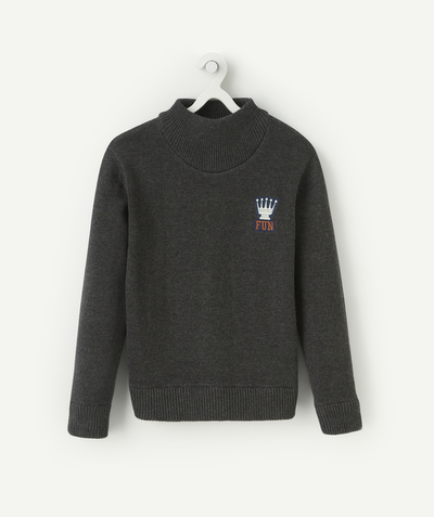 Private sales Tao Categories - BOYS' GREY KNITTED JUMPER WITH A STAND-UP COLLAR