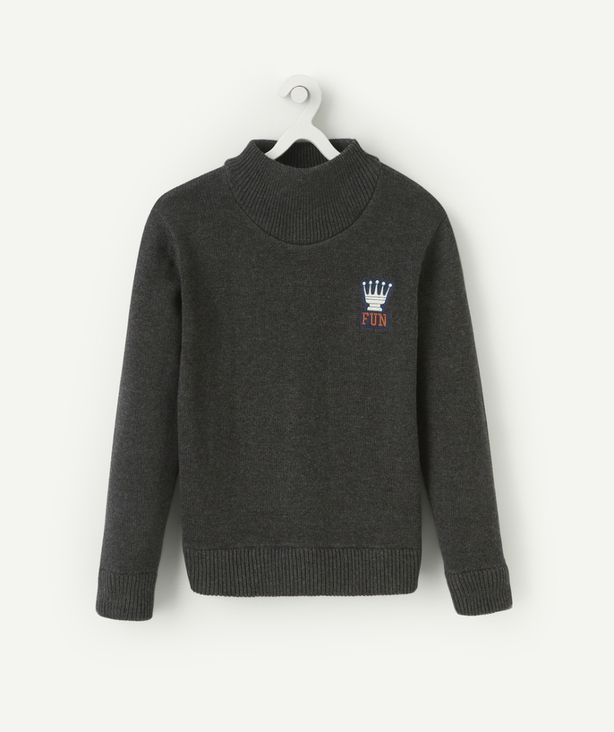 Outlet Tao Categories - BOYS' GREY KNITTED JUMPER WITH A STAND-UP COLLAR