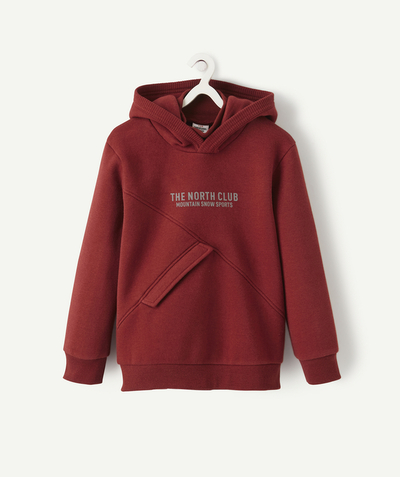 Sweatshirt Nouvelle Arbo   C - BOYS' BURGUNDY HOODIE WITH A REFLECTIVE MESSAGE