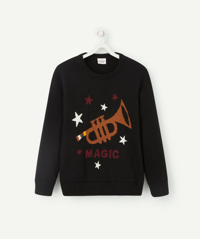 Private sales Tao Categories - BOYS' BLACK KNITTED JUMPER WITH A TRUMPET PATTERN