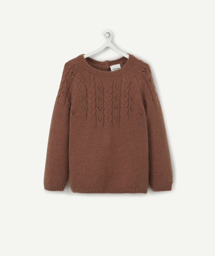Pullover - Sweatshirt Tao Categories - BABY GIRLS' BROWN OPENWORK JUMPER