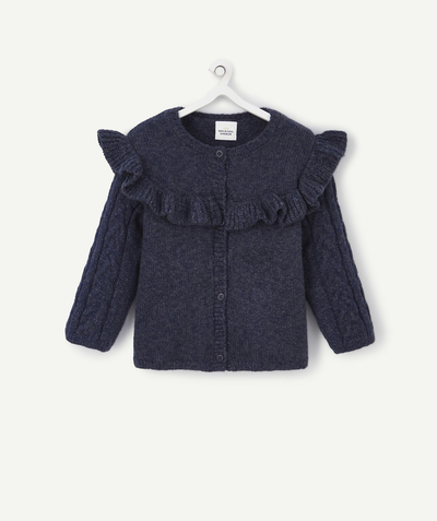 Cardigan Tao Categories - BABY GIRLS' NAVY BLUE KNITTED CARDIGAN WITH RUFFLES