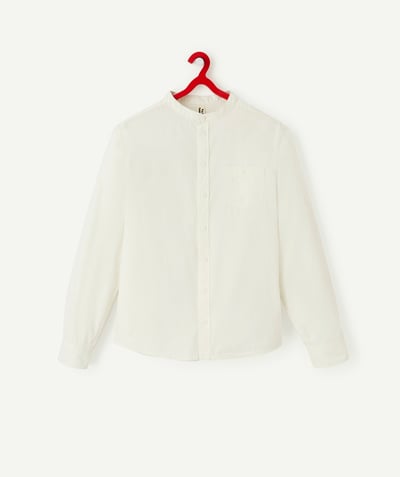 Outlet Tao Categories - BOYS' GRANDAD COLLAR SHIRT IN WHITE ORGANIC COTTON