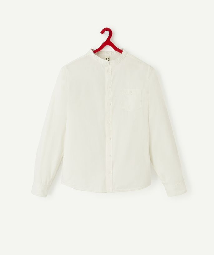 Shirt - Polo Tao Categories - BOYS' GRANDAD COLLAR SHIRT IN WHITE ORGANIC COTTON