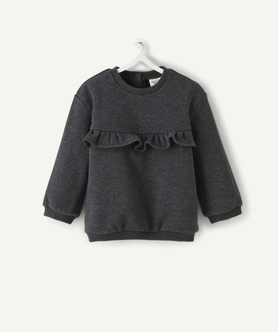 Clothing Nouvelle Arbo   C - BABY GIRLS' GREY SWEATSHIRT IN RECYCLED FIBRES WITH RUFFLES