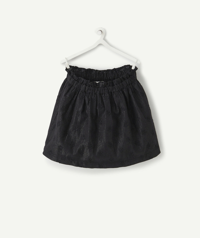 Shorts - Skirt Tao Categories - BABY GIRLS' BLACK SKIRT WITH SILVER COLOR THREADS AND FLOWERS IN RELIEF