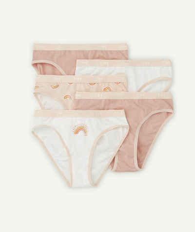 Girl Nouvelle Arbo   C - SET OF 5 PINK AND WHITE BRIEFS IN STRETCH COTTON