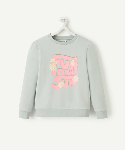 Girl Nouvelle Arbo   C - GIRLS' SEA GREEN SWEATSHIRT IN RECYCLED FIBERS WITH A MESSAGE