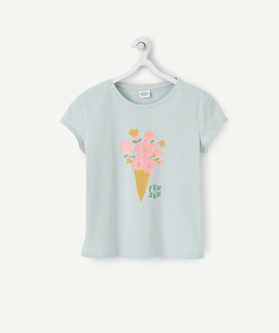 Girl Nouvelle Arbo   C - GIRLS' T-SHIRT IN RECYCLED FIBERS WITH A CORNET OF FLOWERS