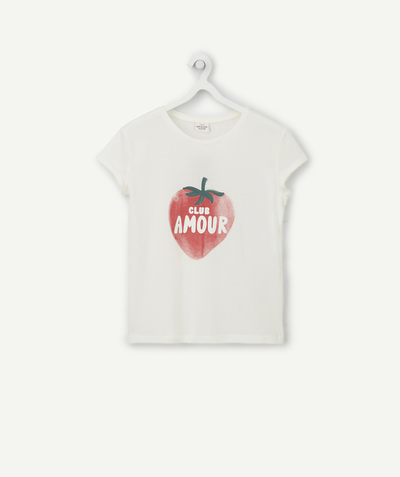 T-shirt - sous-pull Nouvelle Arbo   C - T-SHIRT BLANC EN FIBRES RECYCLÉES IMPRIMÉ FRAISE FILLE