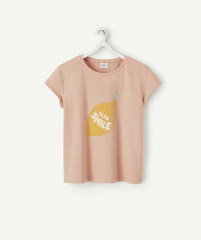 T-shirt - sous-pull Nouvelle Arbo   C - T-SHIRT FILLE EN FIBRES RECYCLÉES ROSE AVEC MESSAGE ET CITRON