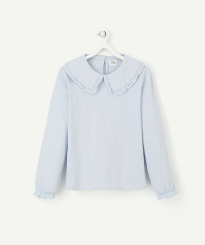 Girl Nouvelle Arbo   C - GIRLS' T-SHIRT IN SKY BLUE RECYCLED FIBERS WITH A PETER PAN COLLAR