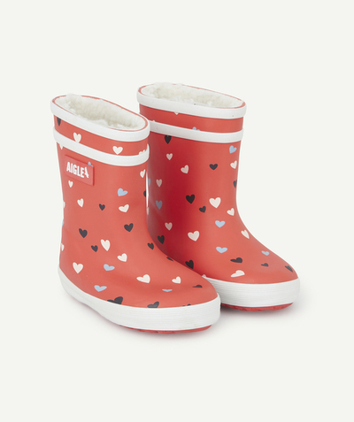 SHOES - BOOTIES Tao Categories - BABYFLAC 2 RED FURRY RUBBER BOOTS WITH HEARTS