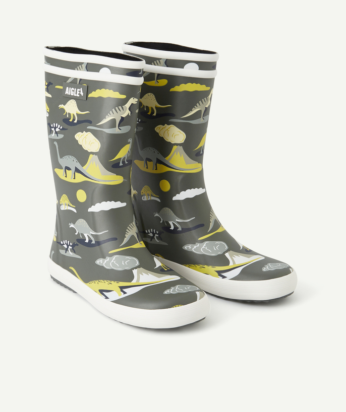 Shoes, booties Tao Categories - LOLLYPOP 2 KHAKI RUBBER BOOTS WITH A DINOSAUR PRINT