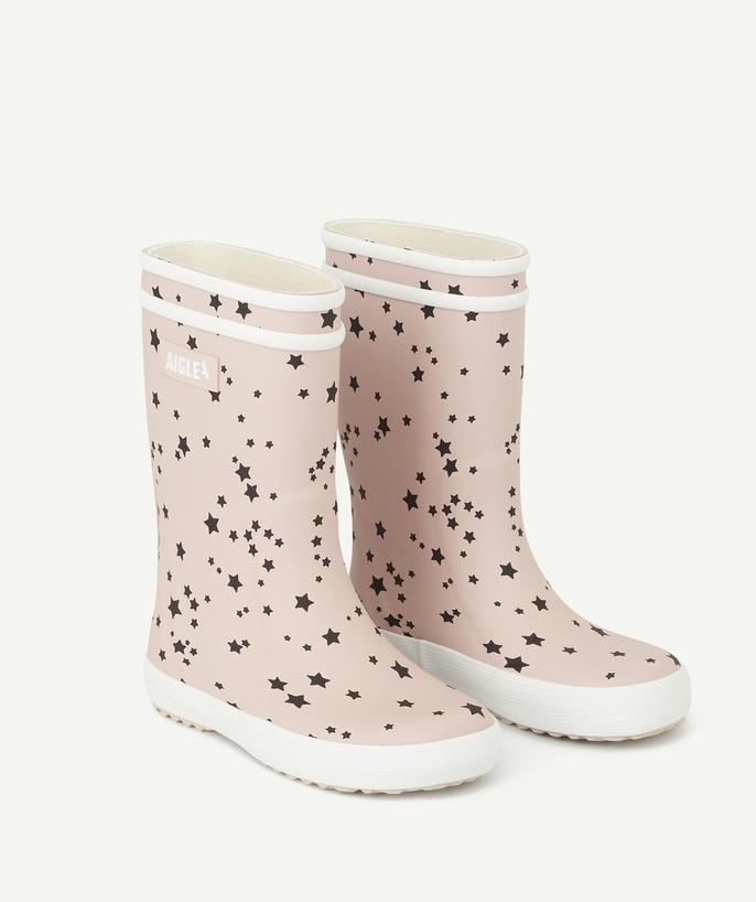 AIGLE ® Tao Categories - GIRLS' PINK RUBBER BOOTS WITH PRINTED WITH STARS