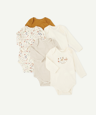 ECODESIGN Nouvelle Arbo   C - PACK OF FIVE BABIES' BODYSUITS IN ORGANIC COTTON WITH A SQUIRREL DESIGN