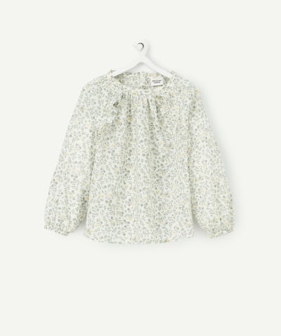 Shirt - Blouse Nouvelle Arbo   C - BABY GIRLS' GREEN AND YELLOW FLOWER-PATTERNED COTTON BLOUSE WITH RUFFLES