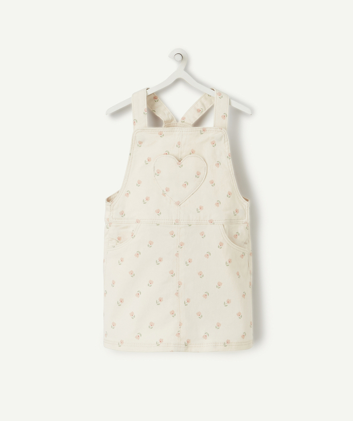 Dress Tao Categories - BABY GIRLS' DUNGAREE DRESS IN CREAM WITH A FLOWER PRINT
