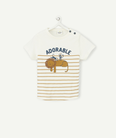New collection Nouvelle Arbo   C - BABY BOYS' T-SHIRT IN RECYCLED FIBERS WITH A LION AND AN ADORABLE MESSAGE