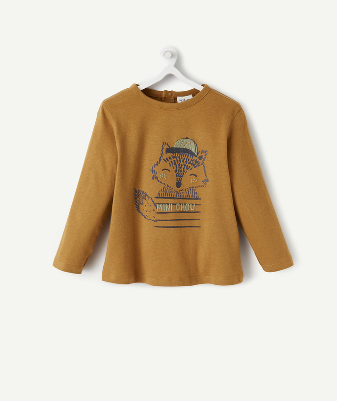 T-shirt - undershirt Tao Categories - BABY BOYS' BROWN T-SHIRT IN RECYCLED FIBERS WITH A FOX