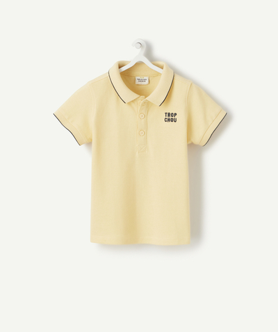 Shirt and polo Tao Categories - BABY BOYS' POLO SHIRT IN YELLOW COTTON WITH AN EMBROIDERED MESSAGE