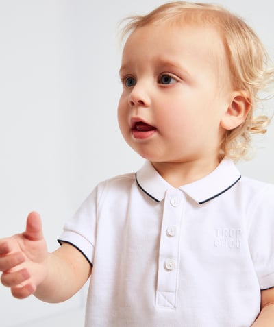 Shirt and polo Tao Categories - BABY BOYS' POLO SHIRT IN WHITE COTTON WITH A MESSAGE