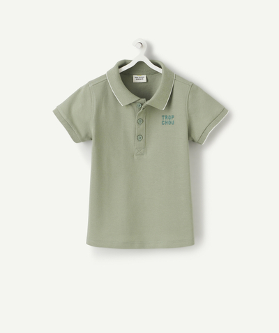 Baby boy Nouvelle Arbo   C - BABY BOYS' POLO SHIRT IN GREEN COTTON WITH AN EMBROIDERED MESSAGE