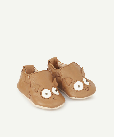EASY PEASY ® Tao Categories - MY BLUMOO OWL CAMEL LEATHER SLIPPERS
