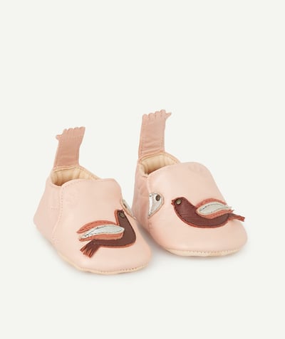 EASY PEASY ® Tao Categories - PINK LEATHER SLIPPERS WITH BIRDS
