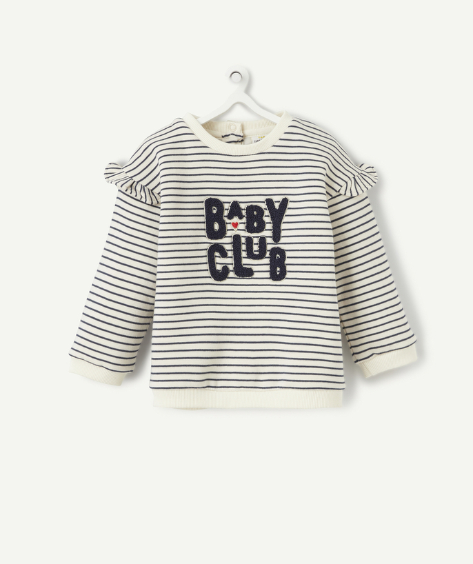 Pullover - Sweatshirt Tao Categories - BABY GIRLS' SWEATSHIRT IN RECYCLED FIBRES WITH BLUE AND WHITE STRIPES